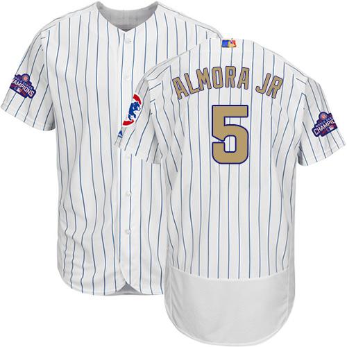 Cubs #5 Albert Almora Jr. White(Blue Strip) Flexbase Authentic Gold Program Stitched MLB Jersey - Click Image to Close